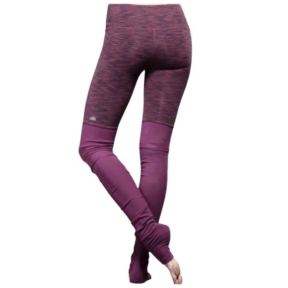ALO Yoga Pants - Alo Yoga Goddess Space Dye Burgundy Ribbed Mixed Media Leggings XS Outdoor Yoga